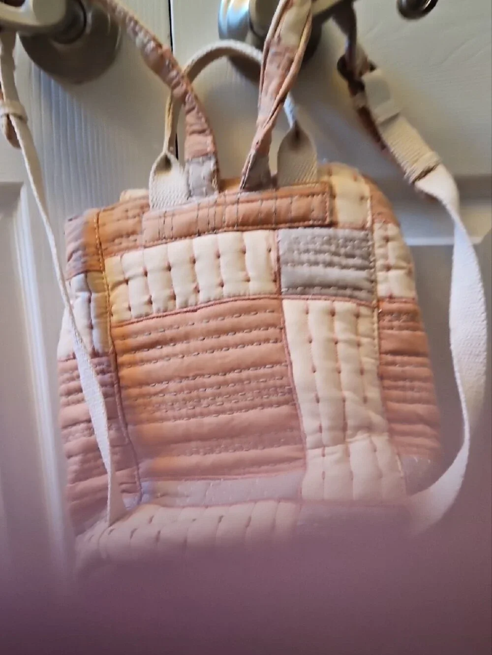 Quilted Patchwork Mini Backpack - Cream & Tan